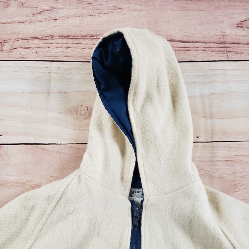 VINTAGE Woolrich Sweater‎ Youth Medium Off White Blue Zip Outdoor Fleece Boys * - Picture 3 of 10
